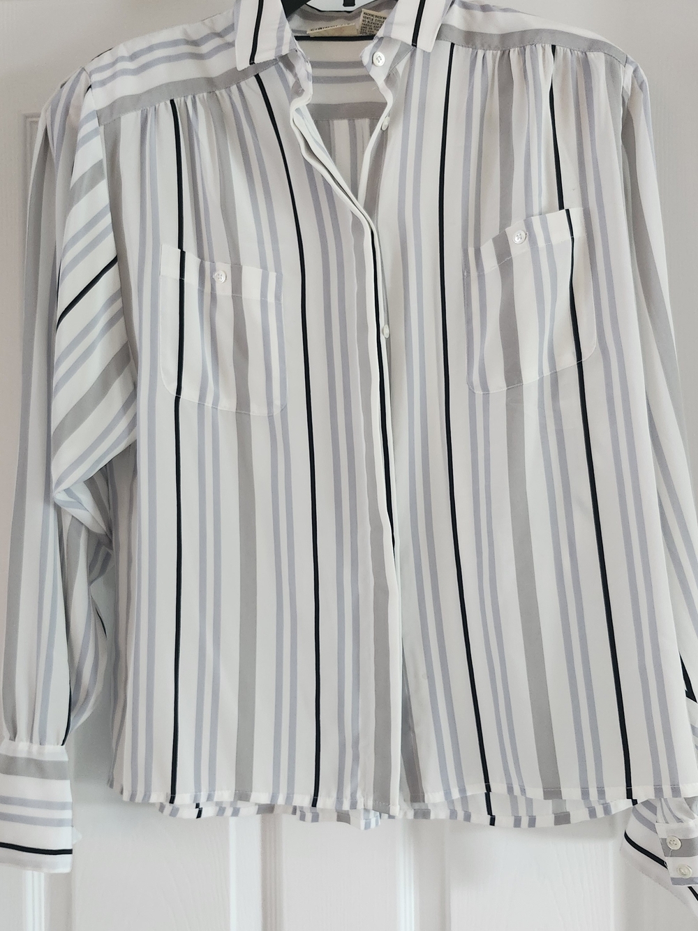 Claiborne Gray and White Striped Shirt with Branded Tag